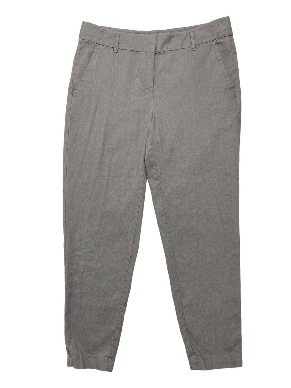 ANN TAYLOR Coastal Linen Stone Gray Slim Leg Pants Size 8 Pockets Stretch